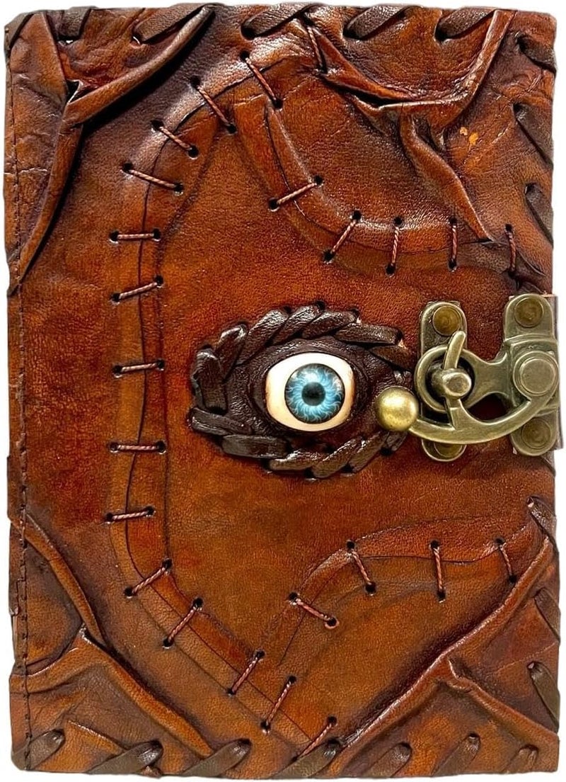 PRASTARA Hocus Pocus Leather Journal Blank Spell Book of Shadows with Lock Clasp Prop Vintage Notebook Journals Bound Witchcraft Wiccan Grimoire Witch Magic Eye Sketchbook Drawing Writing Diary christmas gift (HOCUS POCUS 6X8 INCH) - Image 1